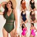 Women's Solid Color One Piece Bikini Swimsuit Mesh Hollow Out Design Sexy Style For Vacation Regular Fit Summer_ecoleips.com
