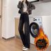 New Autumn And Winter Korean-style Jeans, Fleece-lined, Thickened, High-waisted, Slimming, Loose-fitting, With A_ecoleips.com