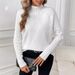 Women's Clothing Solid Color Pullover Raglan Solid Color High Neck Long Sleeve Pullover Sweater - Oversized Acrylic Knit Casual Top For Fall & Winter_ecoleips.com