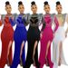 Women's Clothing New Sexy Perspective Mesh Hot Diamond Slim Slit Dress_ecoleips.com