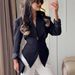 Women's Fitted Waist Blazer Jacket, Long Sleeve Lapel Single Breasted Tailored Coat, Elegant Slim Fit Asymmetric Hem Outerwear For Daily Office Casual_ecoleips.com