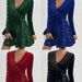 Aria Basics Aria Basics 2025 Cross-Border European And American Autumn Winter Sexy V-Neck Bodycon Irregular Short Sequin Dress_ecoleips.com