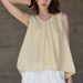 Elegant Women's Pure Linen Vest Sleeveless round Neck Camisole with Front Pleated Design Solid Color High Quality_ecoleips.com