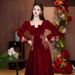 Velvet Plus-size Wedding Brides, New Spring Bridal Gown With Long Sleeves, "Runaway Princess" Engagement Evening Dress_ecoleips.com