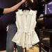 Women's Clothing Summer Light Blue Women's Elegant Pleated Sleeveless Shirt With Collar And Belted Style Cross Border E-commerce_ecoleips.com