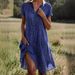 Women's Clothing Summer Long Skirt Casual Loose V Neck Short Sleeved Printed Polka Dot Shirt Dress For Women_ecoleips.com