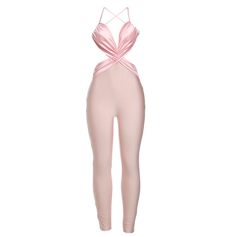 Women's Clothing Color Blocking High Waist Tight Jumpsuit Sexy Cross Back Design Autumn New Fashion_ecoleips.com