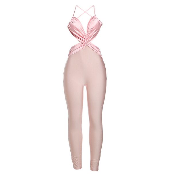 Women's Clothing Color Blocking High Waist Tight Jumpsuit Sexy Cross Back Design Autumn New Fashion_ecoleips.com