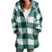 Women's Plush Fleece Hooded Zip-Up Jacket - Oversized Checkered Coat With Pockets For Casual & Streetwear_ecoleips.com