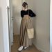 Autumn New Korean Fashion Knitted Top + Khaki Vest Dress Two-Piece Set For Pregnant Women_ecoleips.com