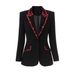 Women's Statement Blazer With Intricate Red Beadwork - Tailored Slim-Fit Career Jacket For Office & Evening Wear_ecoleips.com