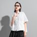 Summer Dark Simple Shirt Trend Designer Style Irregular Short Sleeve Women's Blouse_ecoleips.com