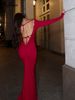 Hugcitar Solid Long Sleeve Backless Bandage Ruched Sexy Bodycon Maxi Prom Dress 2025 Spring Women Outfits Evening Party Birthday_ecoleips.com