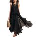 Elegant Black Chiffon Maxi Dress With Asymmetrical Hem, Sleeveless Bohemian Evening Dress For Women, Flowy A-Line Evening Gown_ecoleips.com