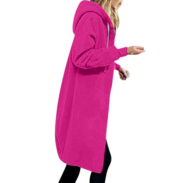 Women's Longline Hooded Loungewear Sweatshirt Winter Pullover With Pockets Cozy Casual Zip-Up Hoodie_ecoleips.com