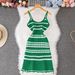 Women's Clothing Summer New Striped Knitted Dress Female Slim Sleeveless Backless Sexy Suspender Skirt_ecoleips.com