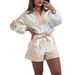 Women's Clothing Long Sleeved Shirt Shorts Lace Up Positioning Printing Casual Two Piece Suit Female_ecoleips.com