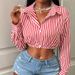 Women's Clothing Casual Striped Long Sleeved Shirt American Style Fashion Blouse For Autumn Spring Regular Fit Polyester_ecoleips.com