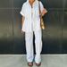 Women's Clothing Casual Workwear Style Drawstring Short Sleeved Shirt Fashion Trousers Two Piece Suit Women's Two Piece Suit_ecoleips.com