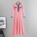 Women's Clothing Spring And Autumn Women's Clothing Temperament Slim Denim Splicing Contrast Color Long Sleeved Dress_ecoleips.com