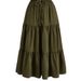 Women's Solid Color Patchwork Pleated Midi Skirt with Elastic Pocket Casual Vintage Style Bottoms_ecoleips.com