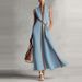 Summer Elegant V-neck Lace-Up Waist Maxi Dress Fashion Color Block Draped Long Dress Casual Sleeveless Cotton Linen Party Dress_ecoleips.com