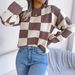 2025 European And American Autumn Winter Street Style Color-Block Plaid Long Sleeve Pullover Knitted Sweater Independent_ecoleips.com
