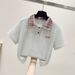Women's Stylish Color Block Plaid Polo Collar Top With Bow Tie Wide Leg Jeans Set Short Sleeved Suit_ecoleips.com