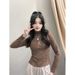 Unique Design Top Tie-Dye Slim Half Turtleneck Dralon Long Sleeve Base Shirt Autumn And Winter Pleated Waist Tight Women_ecoleips.com