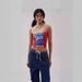 American Street Style Retro Off-Shoulder Slim Fit Bandeau Top for Women Color Block Base Layer with Letter Print Hot Girl Trend_ecoleips.com