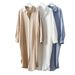 Women's Mid-Length Shirt Spring/Autumn Cotton Linen Loose Fit Korean Style Sun Protection Cardigan_ecoleips.com