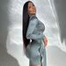Sexy Women Deep V‑Neck Long Sleeve Patchwork Dress Slim Fit Bodycon Tie Strap Short Mini Party Dress_ecoleips.com