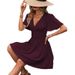 2024 European And American Cross-Border Spring/Summer New Fashion Deep V Ruffle Sleeve Gathered Dress_ecoleips.com