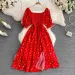 2026 Fashion New Summer Flower Print Long Dress Women Vintage Square Neck Ruched Chest Split Sundress Party Vestidos_ecoleips.com