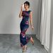 Elegant Sleeveless Bodycon Midi Dress Slim Fit Print for Evening And Special Occasions Women's Clothing_ecoleips.com