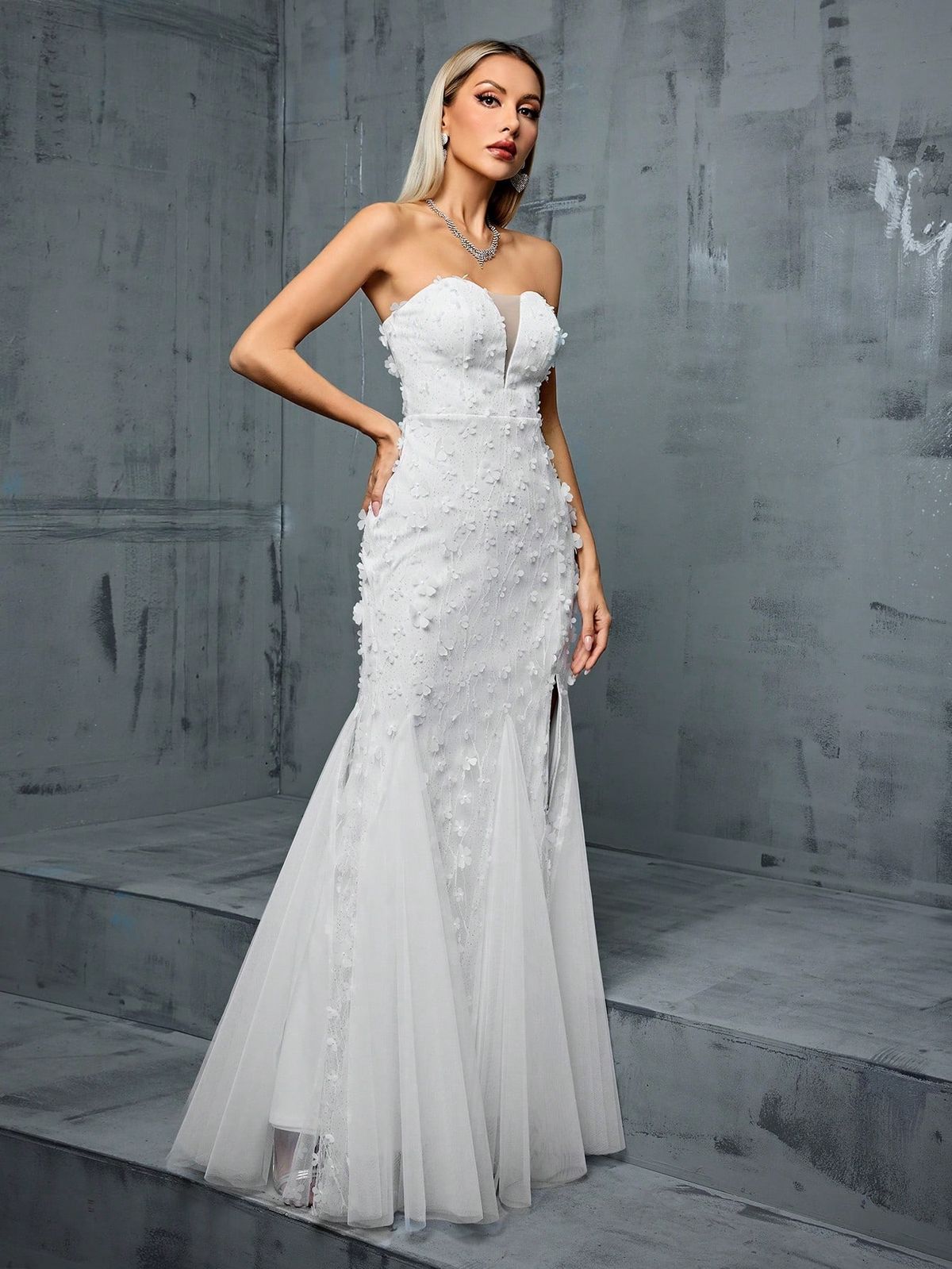 Women's Clothing Tube Top Evening Dress New V Neck Fishtail Mesh Dress Banquet Party Annual Meeting Small Dress_ecoleips.com