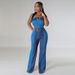 Women's Clothing New Splicing Tube Top Strap Waist Denim Jumpsuit_ecoleips.com