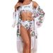 Women's Clothing Three Piece Bikini Set Mesh Sun Protection Print Cover Up Swimsuit Sexy Vacation Style_ecoleips.com