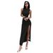 Voya Women's Round Neck Sleeveless Slit Dress, Summer New Style, Pure Desire Style, Hip Bag, Mid Length Skirt For Women_ecoleips.com