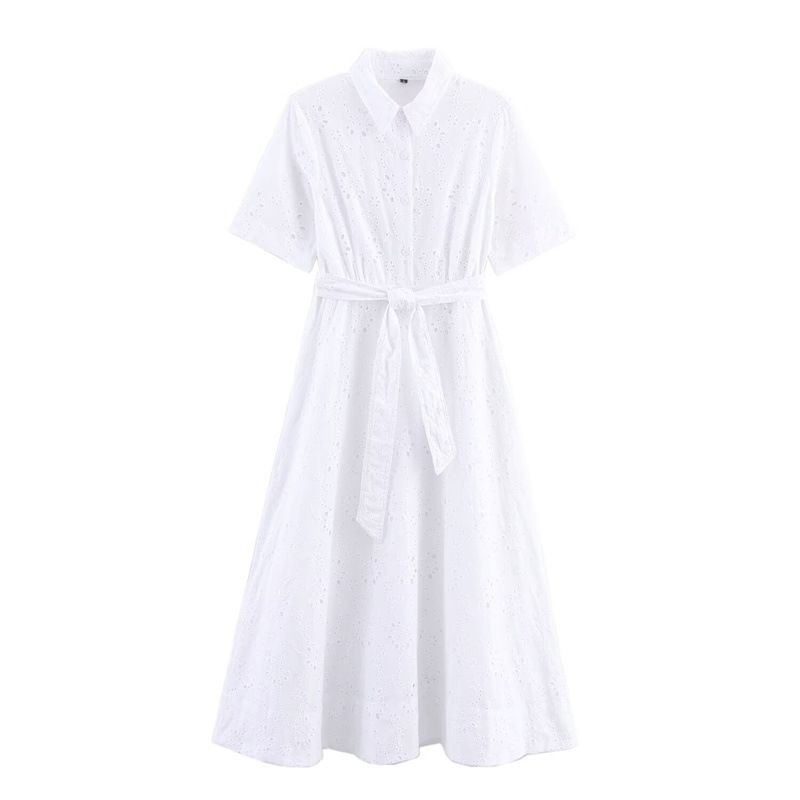 2026 Summer New Women's European And American Style Elegant Fashionable Short-Sleeve Hollow Embroidered Dress_ecoleips.com