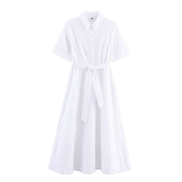 2026 Summer New Women's European And American Style Elegant Fashionable Short-Sleeve Hollow Embroidered Dress_ecoleips.com