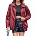 Women's PU Leather Jacket Motorcycle Style, Fashionable Biker Coat With Zipper Closure, Loose Fit Casual Outerwear For Fall/Winter_ecoleips.com