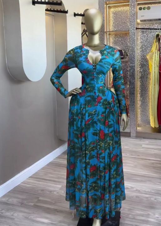 Women's Floral Print Maxi Dress Elegant Long Sleeve Boho Dress for Spring Sizes S XXL_ecoleips.com