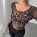 Autumn 2026 Women's Transparent Mesh T-Shirt Leopard Print Round Neck Long Sleeve Slim Fit For European And American Independent Websites_ecoleips.com