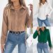2026 Spring Summer European And American Elegant Pleated Solid Color Button Long Sleeve Commuter Shirt Independent_ecoleips.com