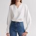 White High-end Bell-sleeve V-neck Sweatshirt For Women, 2024 Autumn New Style, Loose And Simple, Elegant Top_ecoleips.com