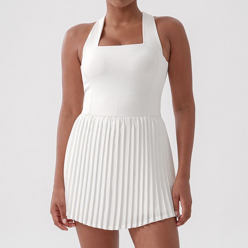 Spring Summer Anti Exposure Short Sleeve Jumpsuit Tennis Skirt Pleated Running Golf Sports Skirt Fashion Yoga Women's Clothing_ecoleips.com