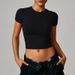 Women's Clothing Solid Color Round Short Sleeve T-Shirt Women's Casual Slimming Sexy Tight Fit Top Fashionable Clothing_ecoleips.com
