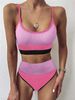 Women's Sexy High-Waisted Two-Piece Swimsuit 2020 European And American Foreign Trade Ribbed Fabric Patchwork Bikini Set 9654_ecoleips.com
