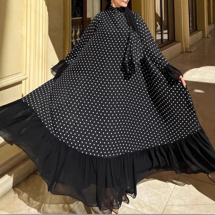 Women's Clothing Autumn And Winter New Women's Polka Dot Long Sleeved Loose With Headscarf Fashion Dress_ecoleips.com